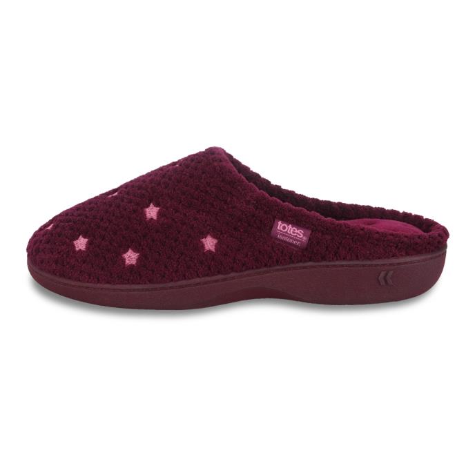 Isotoner® Ladies Popcorn Terry Mule Slipper Burgunday Star Extra Image 3